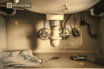 An Image shows underneath water leaking from bathroom sink.