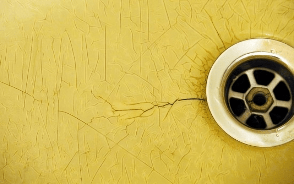 The image shows Crack in a plastic bathtub