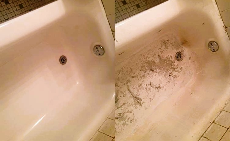 The image shows before a peeling bathtub, and completely fix bathtub, after follow the guide mentioned above.